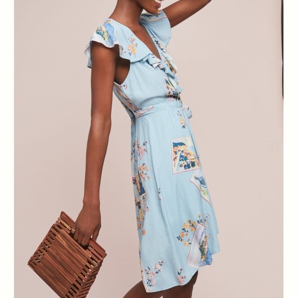 Anthropologie Blue Floral Mini Dress - Picture 4 of 7